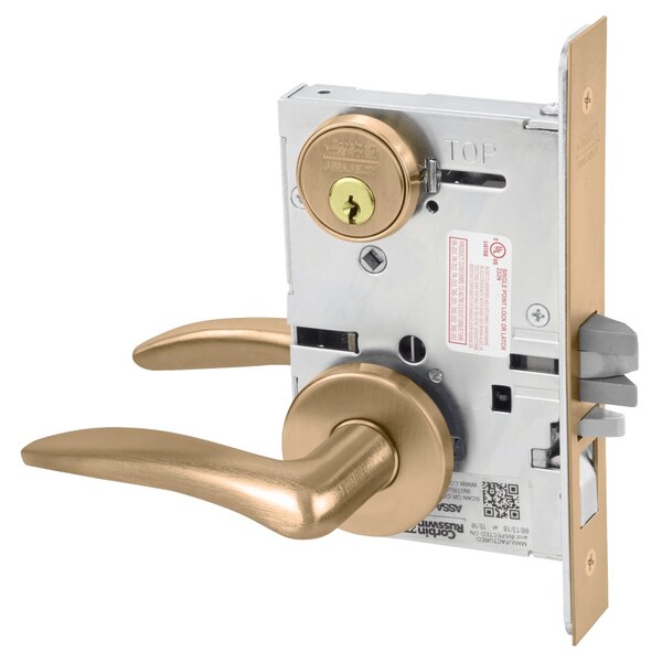 Entrance or Office Mortise Lock, DS Lever, A Rose, Satin Bronze